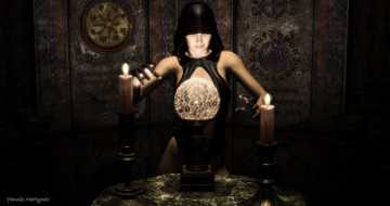 Картинка 3д+графика fantasy+ фантазия магия свечи шар девушка