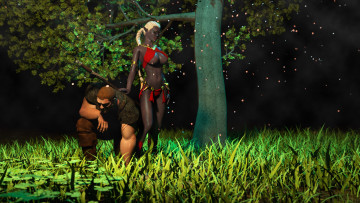 Картинка 3д+графика elves+ эльфы мужчина эльфийка трава лес