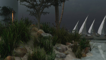 Картинка 3д+графика nature landscape+ природа камни песок трава парусники