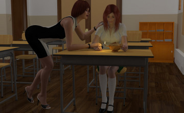 Картинка 3д+графика people+ люди стол девушки