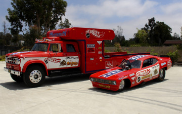 Картинка автомобили разные+вместе грузовик драгстер плимут додж