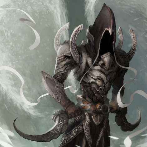 Обои картинки фото видео игры, diablo iii,  reaper of souls, оружие, серпы, ленты, игра, арт, дьявол