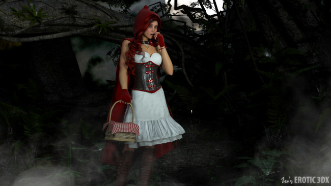 Обои картинки фото 3д графика, people , люди, девушка, корзина, лес