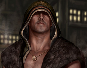 Картинка фэнтези люди парень капюшон взгляд