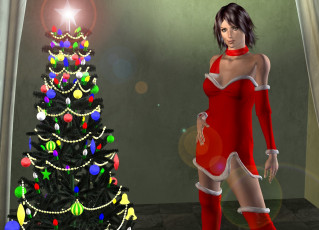 Картинка 3д+графика праздники+ holidays елка фон взгляд девушка