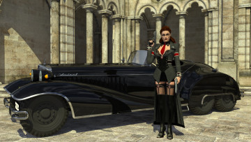 Картинка автомобили 3d+car&girl оружие фон взгляд девушка автомобиль