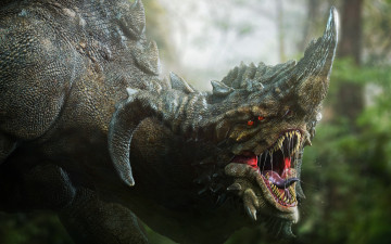 Картинка фэнтези существа глаза клыки зубы голова дракон рога фантастика darok