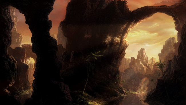 Обои картинки фото рисованное, природа, скалы