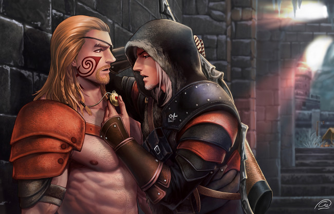 Обои картинки фото фэнтези, люди, мужчины, кулон, татуировки, средневековье