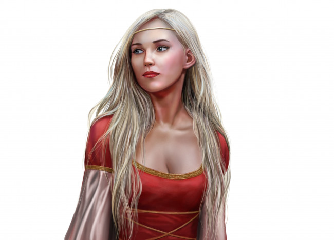 Обои картинки фото рисованное, люди, арт, девушка, взгляд, платье, белый, фон