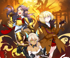 Картинка аниме pixiv+fantasia девушки драконы