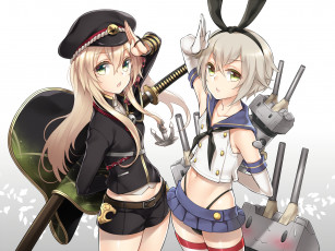 Картинка аниме kantai+collection фон взгляд девушки оружие