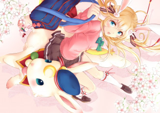 Картинка аниме животные +существа кролик девочка