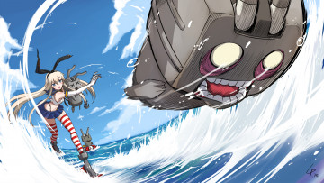 Картинка аниме kantai+collection фон взгляд девушка