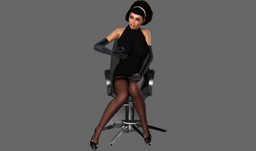 Картинка 3д+графика люди+ people стул взгляд фон девушка