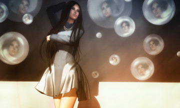 Картинка 3д+графика люди+ people красотка отражение взгляд девушка круги фон волосы лицо платье