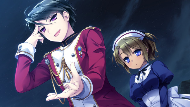 Обои картинки фото hello ladies, аниме, unknown,  другое, парень, фон, взгляд, девушка