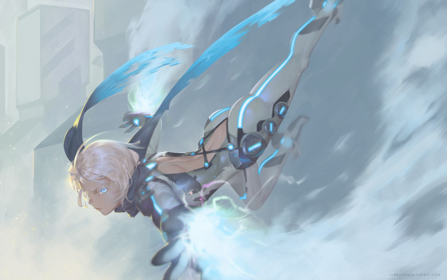 Обои картинки фото аниме, оружие,  техника,  технологии, фантастика, арт, девушка