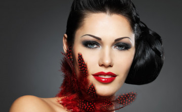 Картинка девушки -unsort+ лица +портреты улыбка лицо перья брюнетка