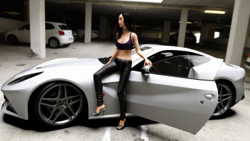 Картинка 3д+графика люди-авто мото+ people-+car+ +moto фон девушка взгляд автомобиль