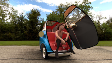 Картинка 3д+графика люди-авто мото+ people-+car+ +moto фон взгляд девушка