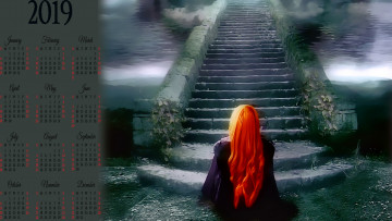 Картинка календари фэнтези лестница ступени девушка