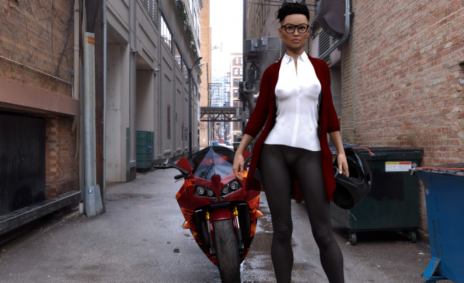 Обои картинки фото 3д графика, люди-авто, мото , people- car ,  moto, девушка, взгляд, фон