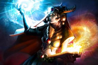 Картинка фэнтези маги +волшебники девушка фон рога книга магия