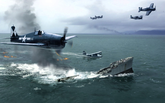 Обои картинки фото видео игры, medal of honor,  pacific assault, самолеты, корабль, море, люди, спасение