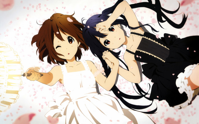 Обои картинки фото аниме, on, k-on, hirasawa, yui, nakano, azusa