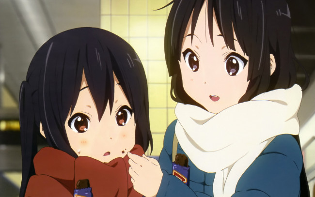 Обои картинки фото аниме, on, k-on, nakano, azusa, akiyama, mio