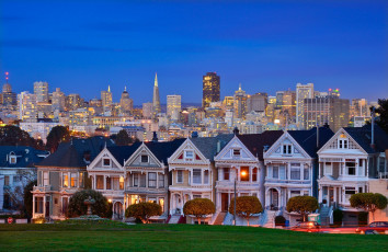 Картинка alamo square san francisco города сан франциско сша калифорния домики здания аламо сквер california небоскрёбы деревья