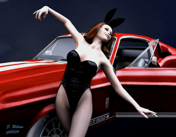 Обои картинки фото автомобили, 3д, автомобиль, девушка