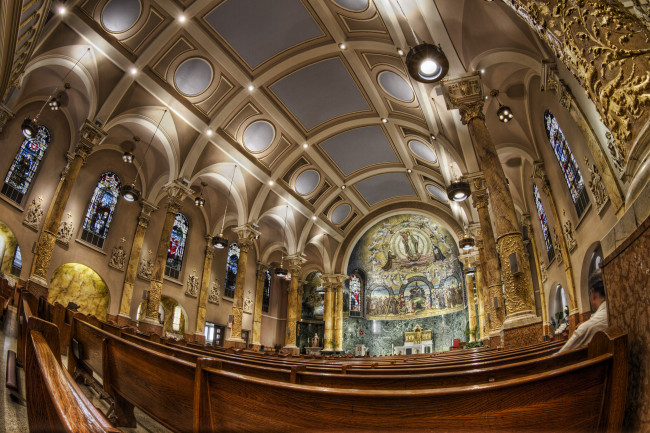 Обои картинки фото интерьер, убранство, роспись, храма, нью-йорк, церковь, святого, франциска