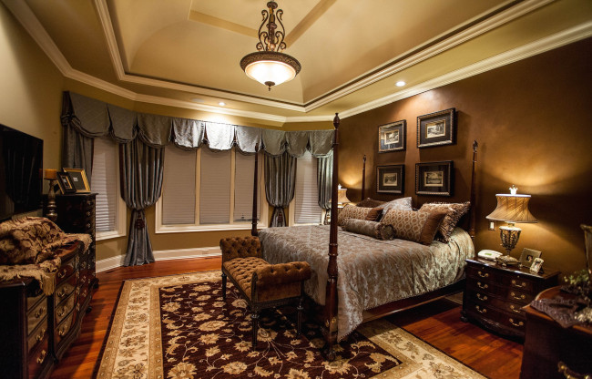 Обои картинки фото интерьер, спальня, шторы, кровать