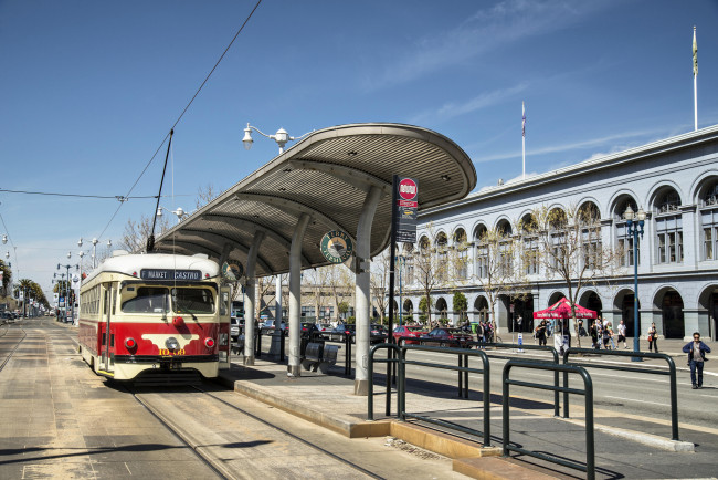 Обои картинки фото техника, трамваи, трамвай, рельсы, улица, город