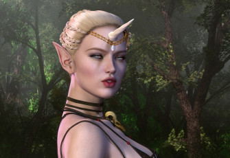 Картинка 3д+графика эльфы+ elves рог фон взгляд девушка