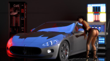Картинка автомобили 3d+car&girl девушка взгляд фон автомобиль