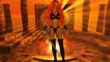 Картинка 3д+графика амазонки+ amazon фон рыжая меч взгляд девушка