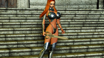 Картинка 3д+графика амазонки+ amazon фон взгляд девушка меч рыжая