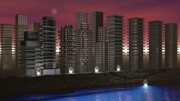 Картинка 3д+графика архитектура+ architecture дома ночь луна