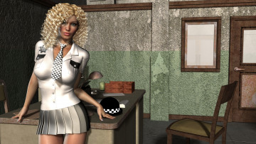 Картинка 3д+графика люди+ people блондинка полицейская девушка взгляд фон