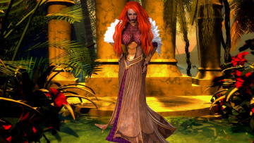 Картинка 3д+графика люди+ people фон взгляд девушка рыжая перья