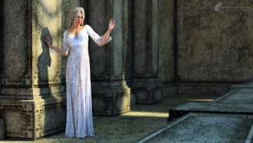 Картинка 3д+графика люди+ people платье девушка взгляд фон блондинка