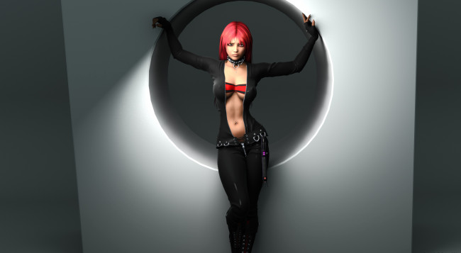 Обои картинки фото 3д графика, люди , people, девушка, взгляд, фон, рыжая