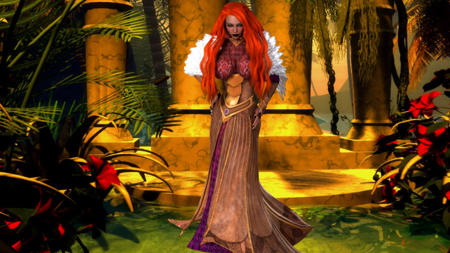 Обои картинки фото 3д графика, люди , people, фон, взгляд, девушка, рыжая, перья