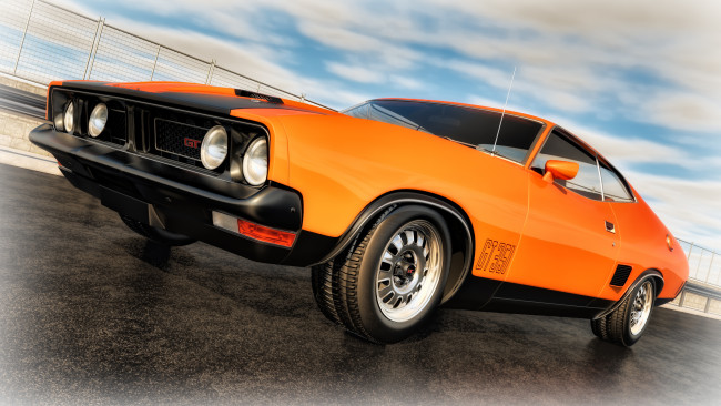 Обои картинки фото автомобили, 3д, ford, 1973г