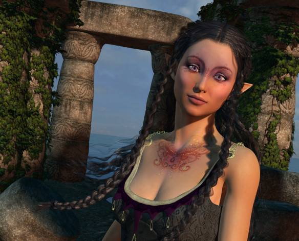 Обои картинки фото 3д графика, эльфы , elves, взгляд, эльфийка, фон