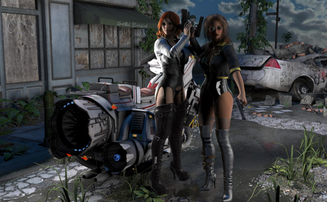 Обои картинки фото 3д графика, фантазия , fantasy, фон, взгляд, девушки