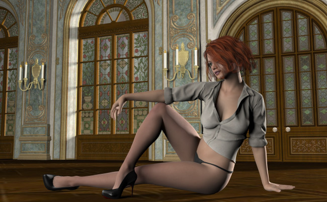 Обои картинки фото 3д графика, люди , people, интерьер, взгляд, фон, девушка